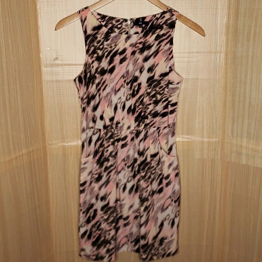 Gap Womens Watercolor Silky Sleeveless Sheath Dress 2